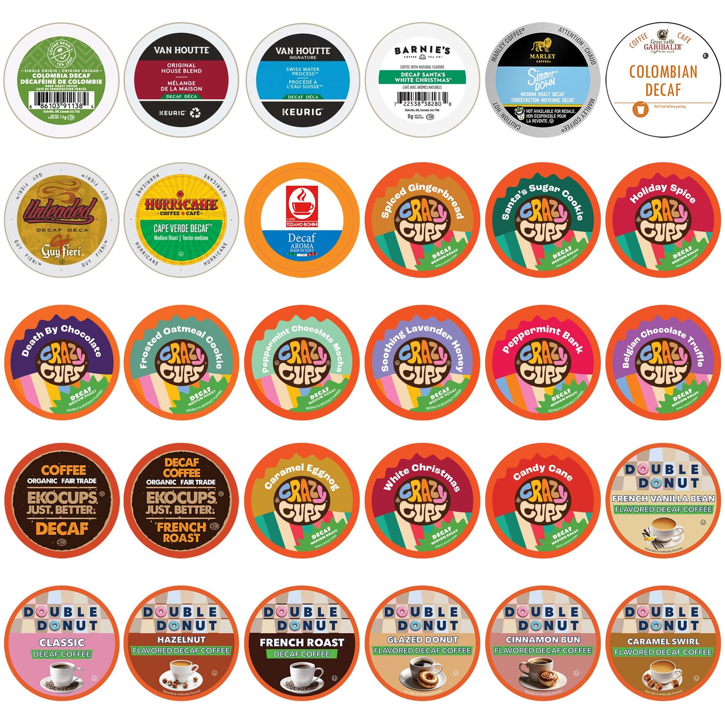 Decaf Coffee Pods Variety Pack Sampler, Assorted Unflavored & Flavored Coffee Pods Compatible with Keurig K Cups Brewers, Decaffeinated Coffee