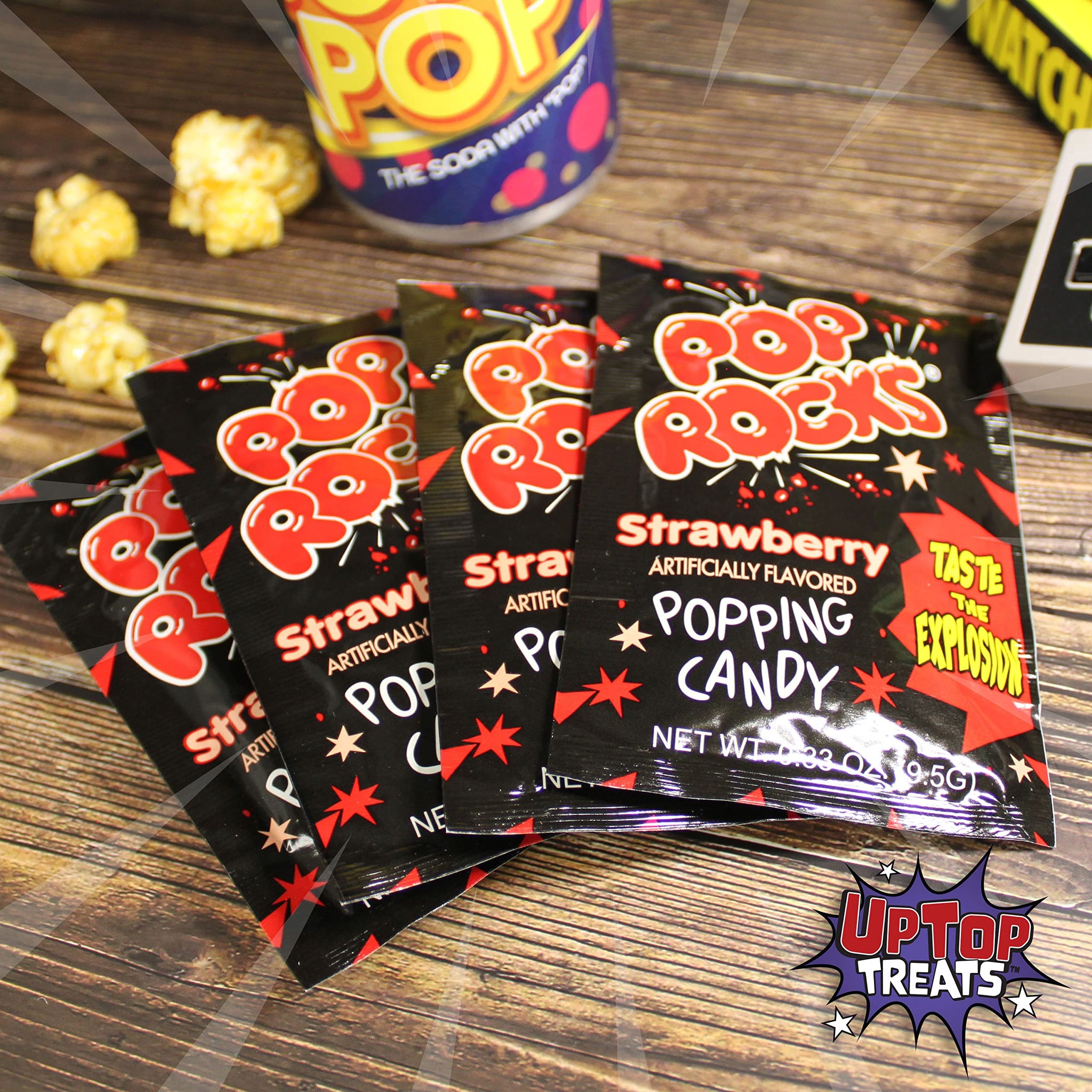 UpTop Treats Strawberry POP ROCKS® Candy | Includes 4 Individual Packs of Strawberry Flavored Mini Rock Popping Candies, 4.0 Count