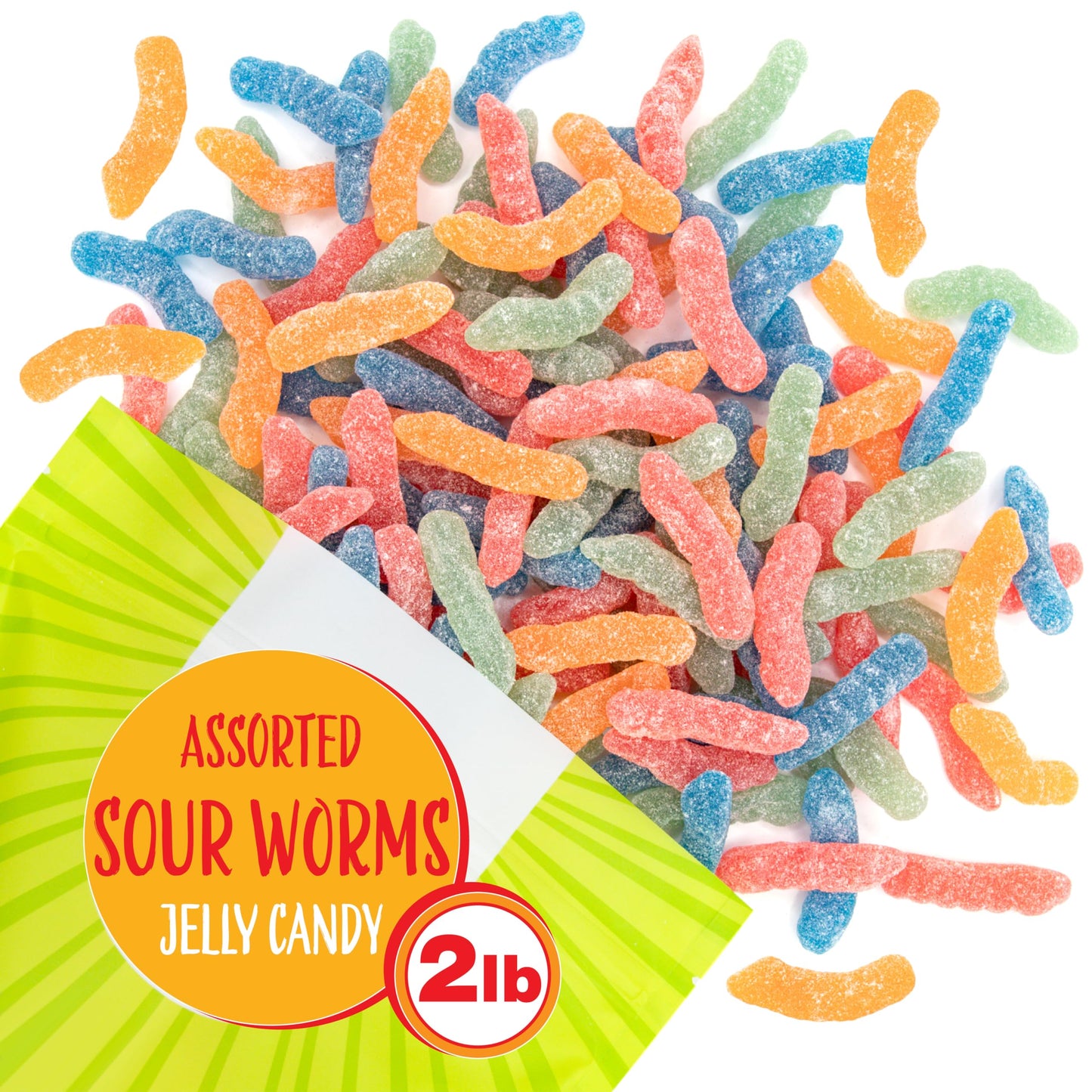Sour Gummy Worms | 2 Pound Bag | Soft and Chewy Vegan Candy Bulk | Assorted Fruit Flavors Gummi Worms for Party Favors & Candy Buffets | Gelatin Free