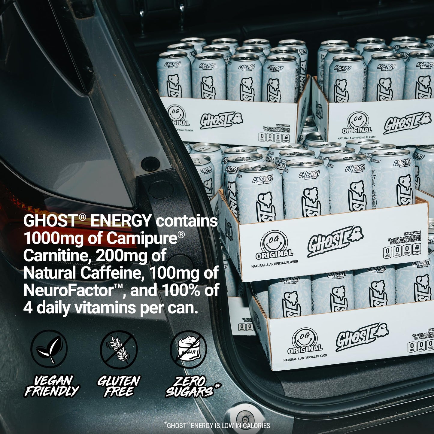 GHOST Energy Drink - 12-Pack, Original, 16oz - Energy & Focus & No Artificial Colors - 200mg of Natural Caffeine, L-Carnitine & Taurine - Gluten-Free