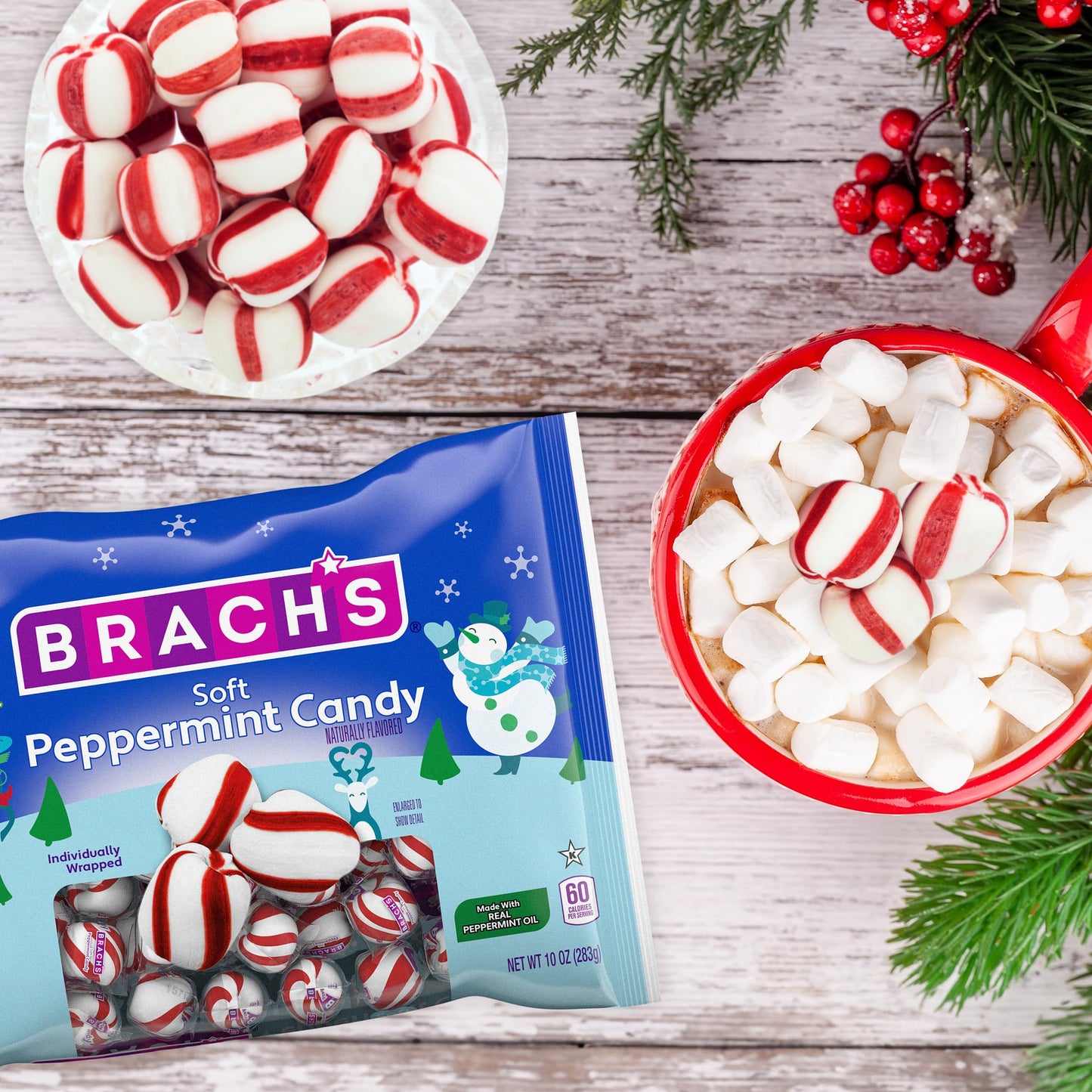 Brach's Holiday Soft Peppermint Candy, Christmas Candy Individually Wrapped Mints, 10oz
