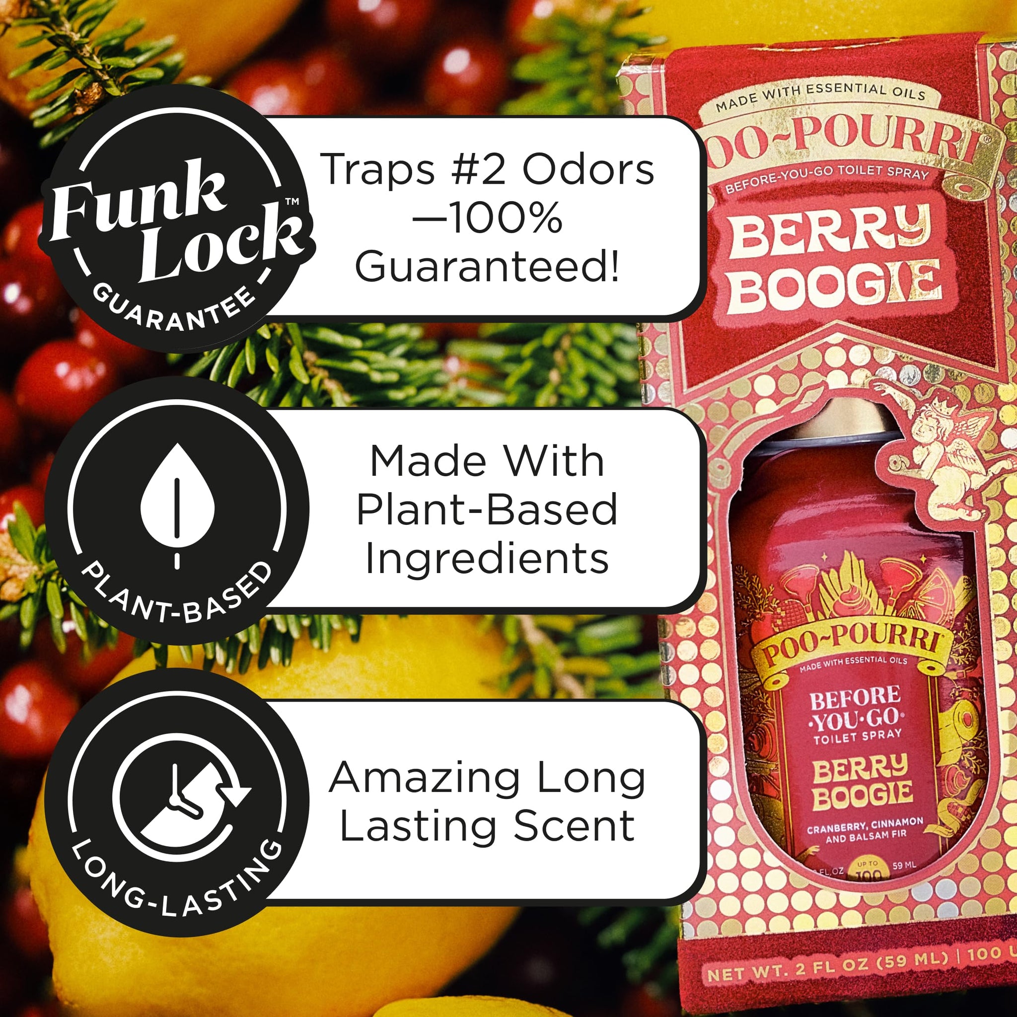 Poo-Pourri Holiday Before-You-Go Toilet Spray, Berry Boogie, 2 Fl Oz - Cranberry, Cinnamon and Balsam Fir