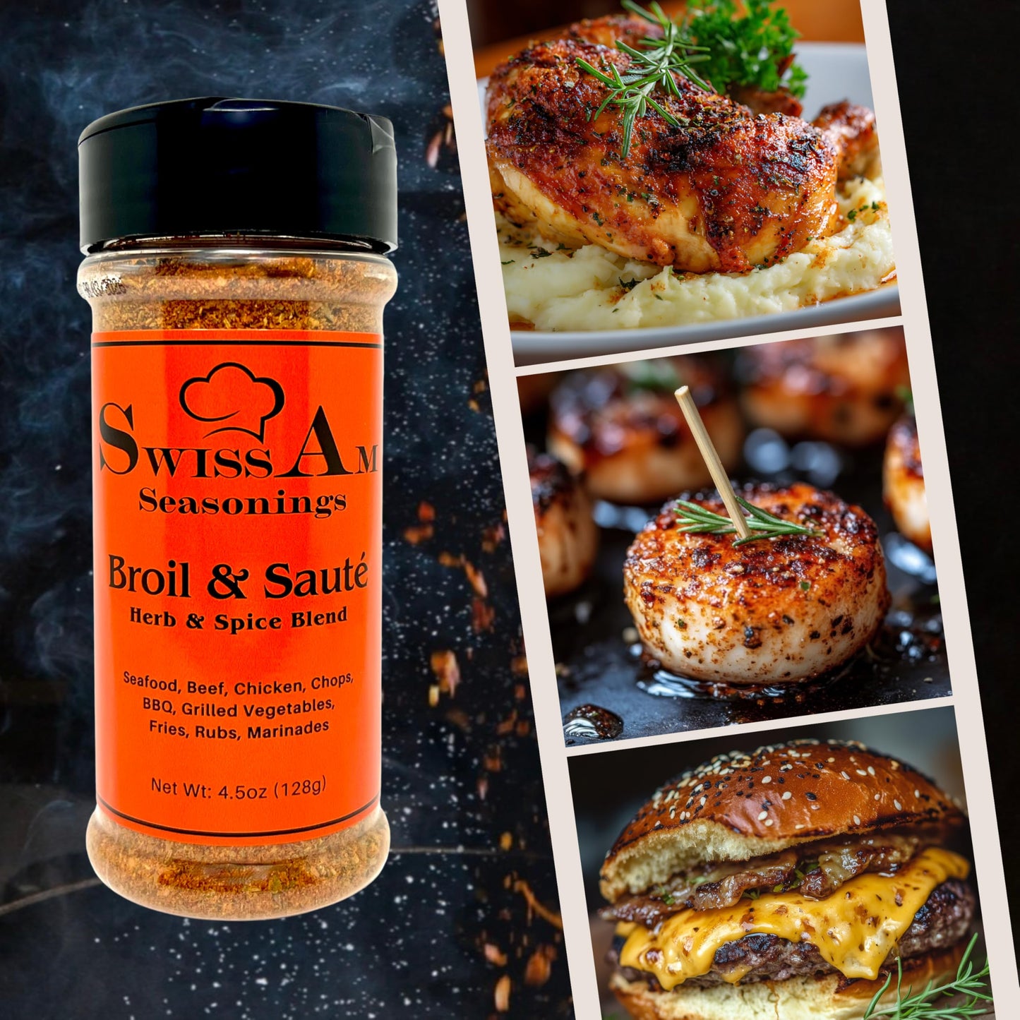 SwissAm Seasonings Broil & Sauté All Purpose Seasoning - Chef-Created Signature Herb & Spice Blend | 12 Herbs & Spices | No MSG | Non-GMO | Vegan |