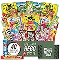 My Hero Crate Military Candy Care Package - 40 Pcs Variety Gift Basket with 20 Full Size Candies - Snack Box Pack with Gummy Bears, Skittles