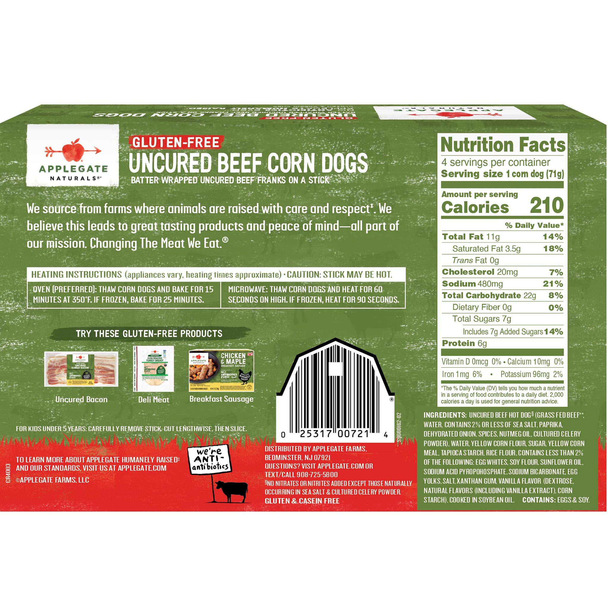 Applegate, Natural Gluten-Free Corn Dogs, 10oz (Frozen)