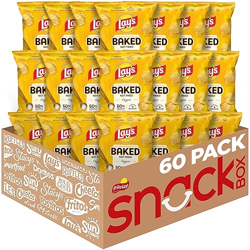 Baked Lay's Potato Chips, Original, 0.875 oz Bags, (60 Pack), 50% Less Fat, Gluten Free, No Artificial Flavors, No Colors from Sources