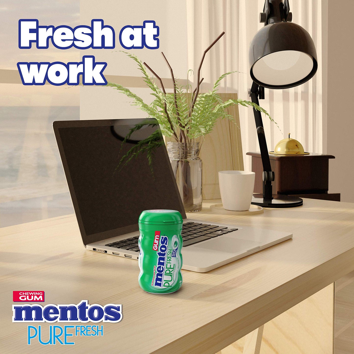Mentos Pure Fresh Sugar-Free Chewing Gum with Xylitol, Spearmint, 90% Recyclable Curvy Bottle, 50 Pieces per Bottle (Pack of 1)
