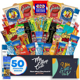 Student Encouragement - Men's Hearty Snack Box (50 Piece Variety Gift Basket Care Package) Jerky, Nuts, Chips, Pretzels & More - My College Crate
