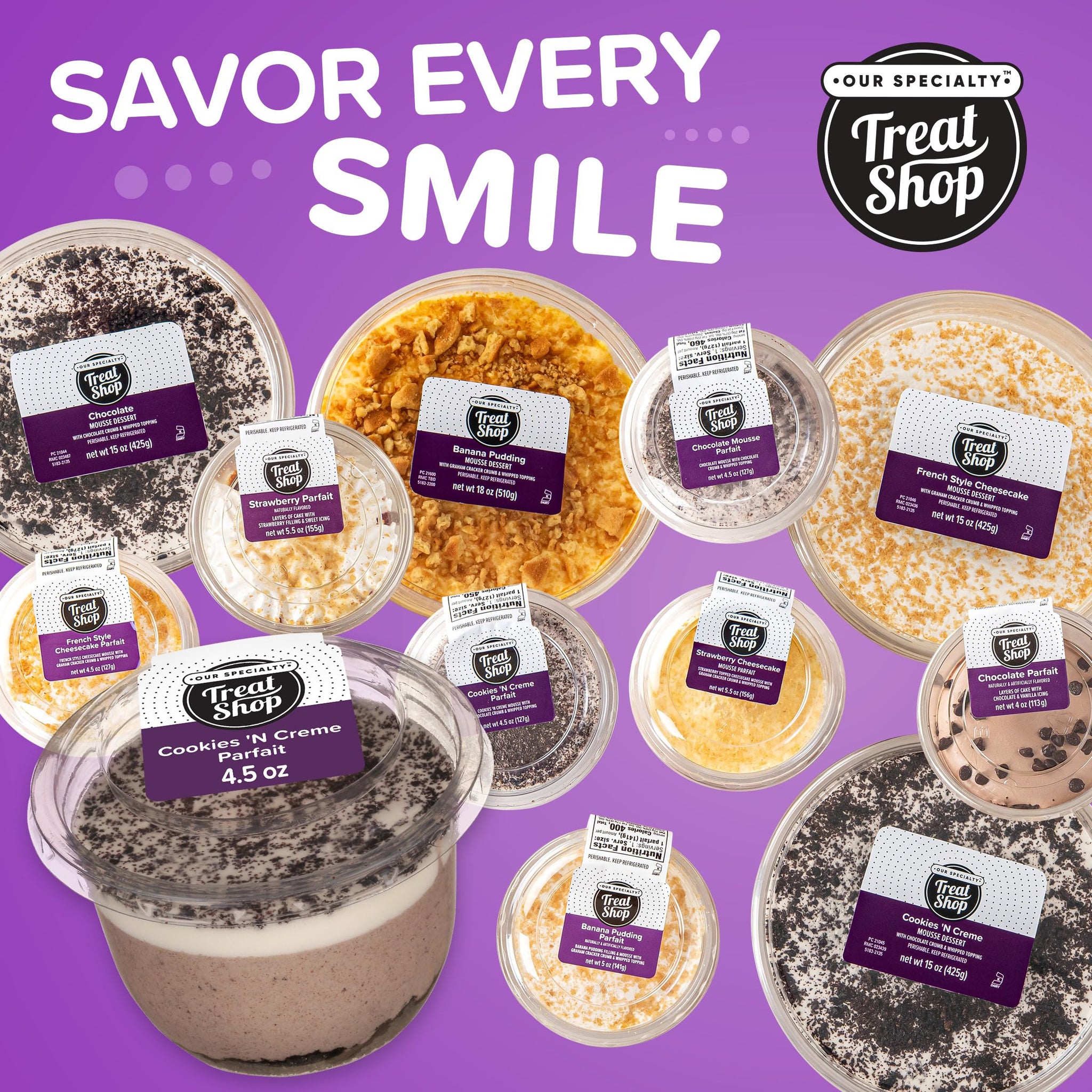 Our Specialty Cookies N Creme Parfait Cups, Single Serve Desserts, Frozen Treats, 4.5 Oz