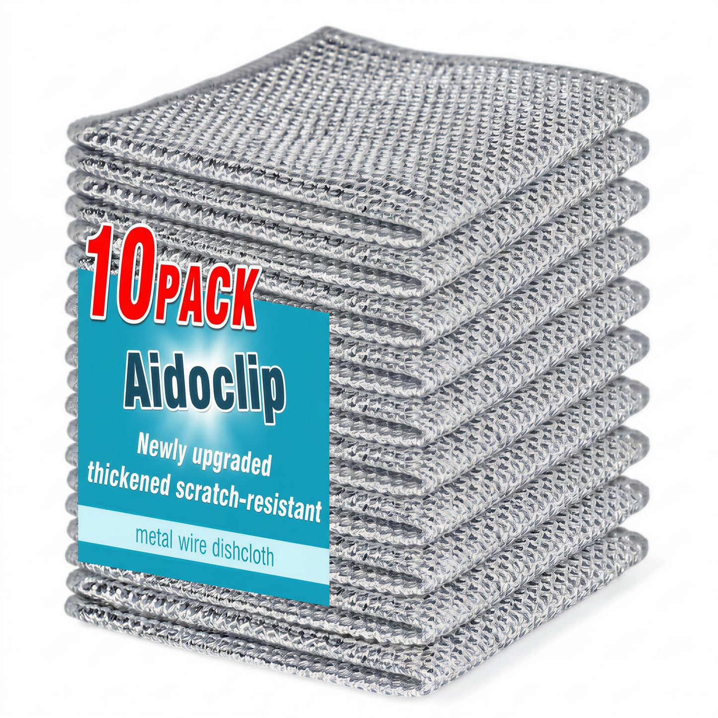 Aidoclip 10PCS Set Non-Scratch Steel Wool Dishcloth - Multi Purpose Wire Dishwashing Rags Kitchen Towels and Dishcloths Sets Durable Cleaning Pads