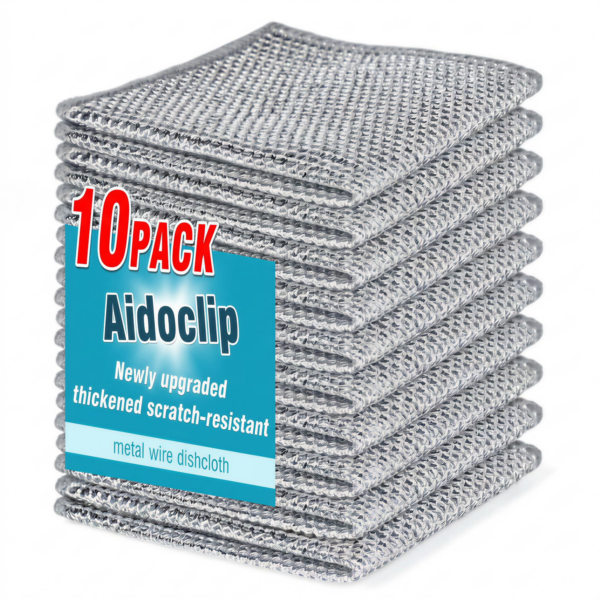 Aidoclip 10PCS Set Non-Scratch Steel Wool Dishcloth - Multi Purpose Wire Dishwashing Rags Kitchen Towels and Dishcloths Sets Durable Cleaning Pads