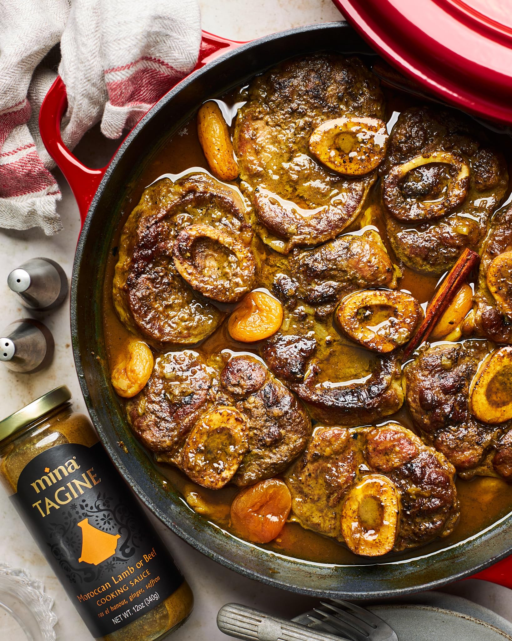 Mina Tagine Moroccan Simmer Sauce, 12 oz - Royal Ras El Hanout Spice Blend for Beef & Lamb, Tagine Sauce Made with Ginger, Cinnamon, Saffron, Olive