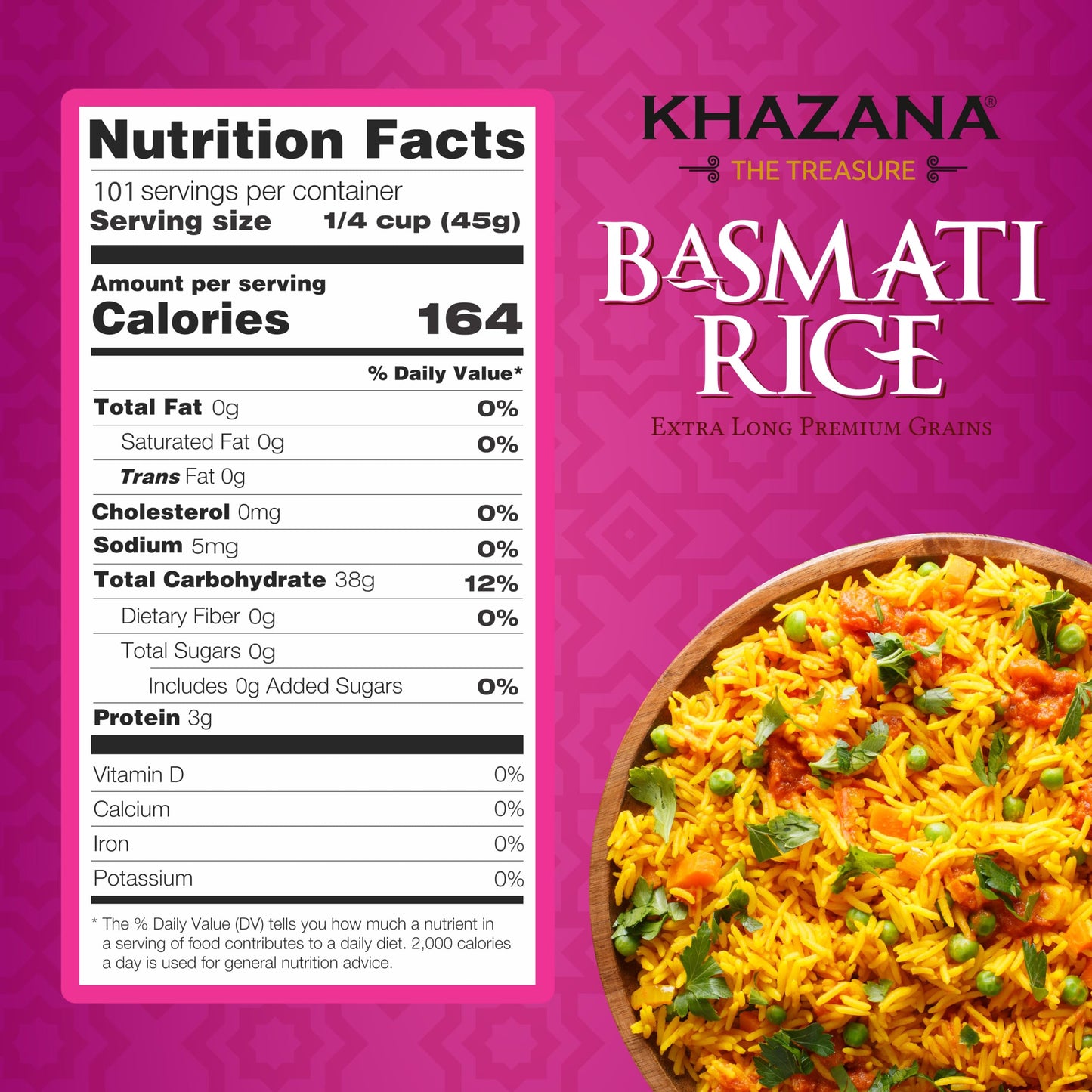 Authentic Smoked Basmati Rice by Khazana in 2 lb Resealable Zipper Bag - Aromatic and Flavorful Indian Grain - Non-GMO, Gluten Free, Kosher, Cholesterol Free