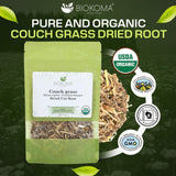 Biokoma Organic Couch Grass Dried Cut Root 1.76oz USDA Organic Herbal Tea Elymus Repens Rhizome Loose Herb Urinary Kidney Bladder Support Resealable