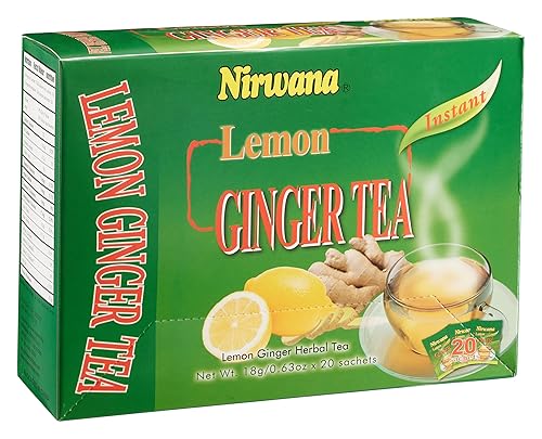 Nirwana Lemon Ginger Herbal Tea - Refreshing Herbal Blend with Ginger and Lemon | Perfect Tea Gift Set and Holiday Gift Baskets (20 Sachet)