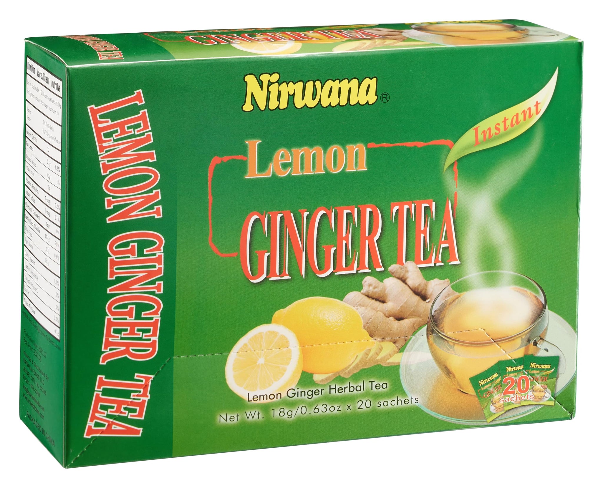 Nirwana Lemon Ginger Herbal Tea - Refreshing Herbal Blend with Ginger and Lemon | Perfect Tea Gift Set and Holiday Gift Baskets (20 Sachet)