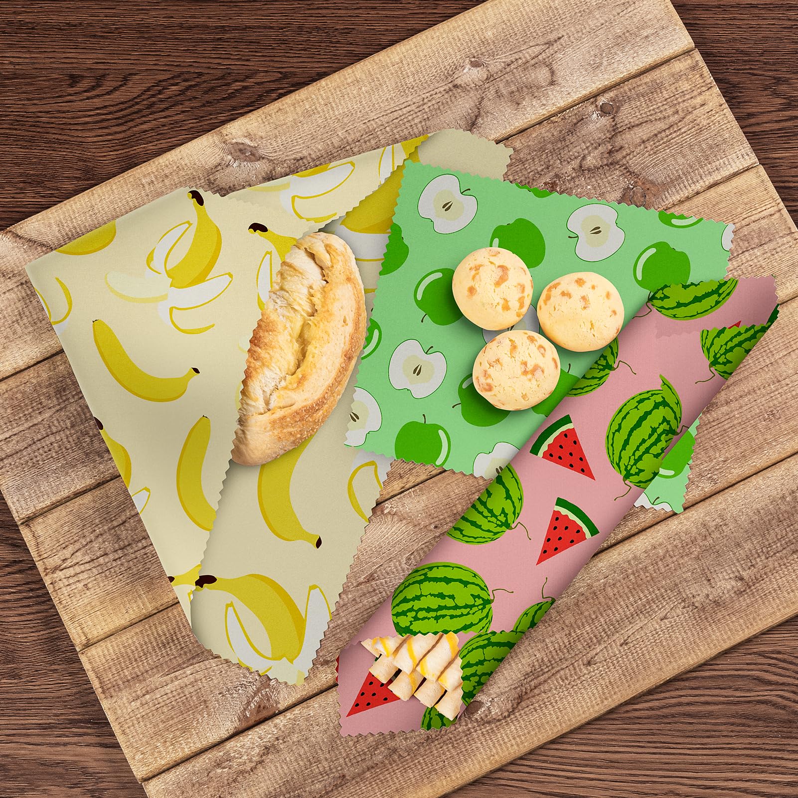Akeeko Reusable Beeswax Food Wraps - Assorted 12 Pack, Reusable, Plastic-Free Food Storage, Sustainable Gifts, 3 Sizes (6S,4M,2L)