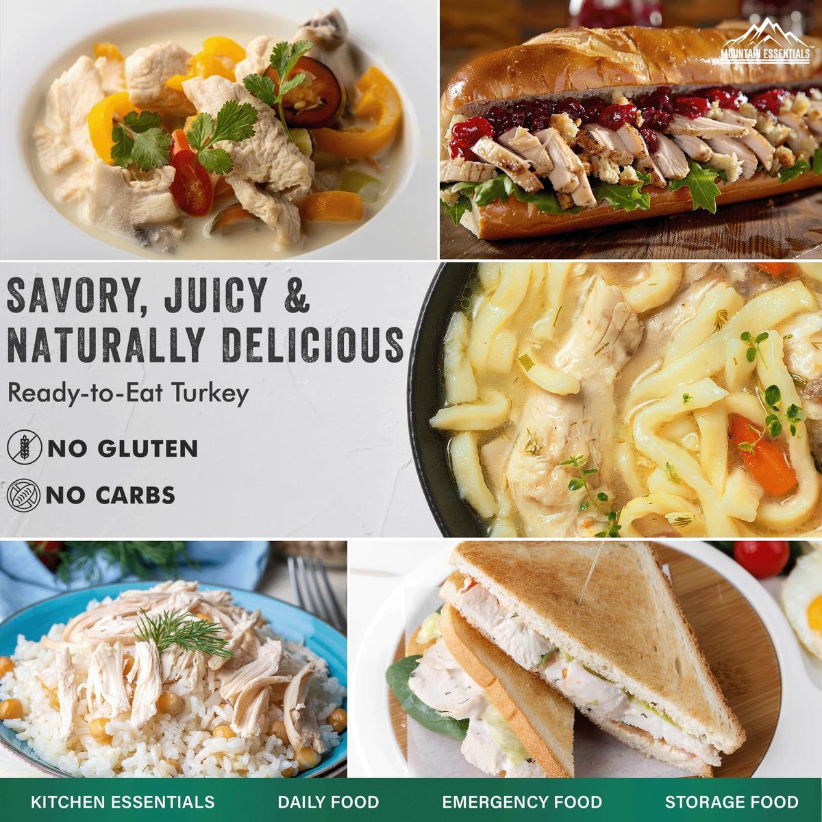 MOUNTAIN ESSENTIALS All Natural Canned Turkey 14.5 oz - 14g Protein per Serving (8 Servings per Can)- Fully Cooked, Ready to Eat Deli White Meat