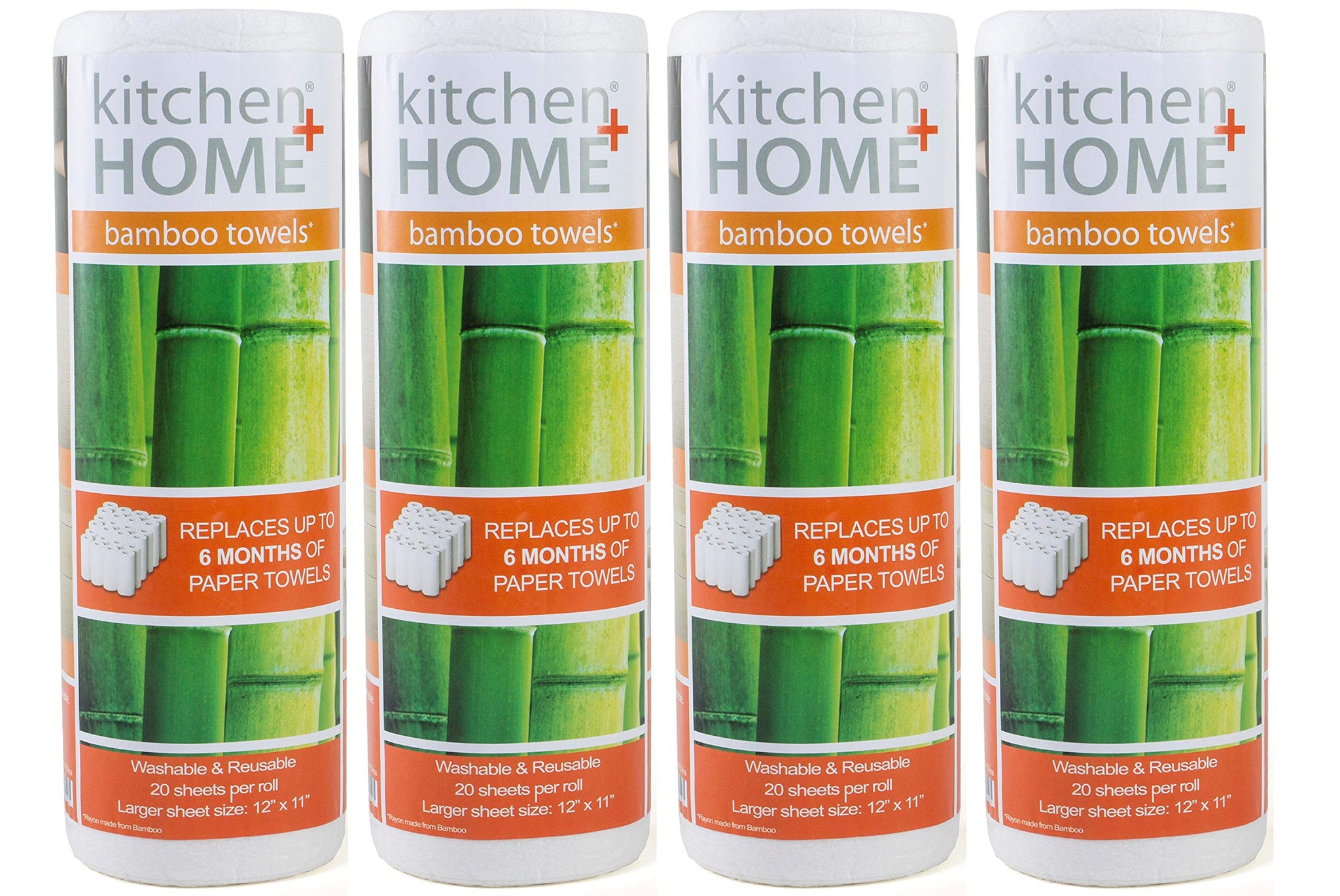 Kitchen + Home Paper Towel Alternative - Heavy Duty Washable Reusable Rayon Towels Made From Bamboo - One roll replaces 6 months of towels! 4 Pack