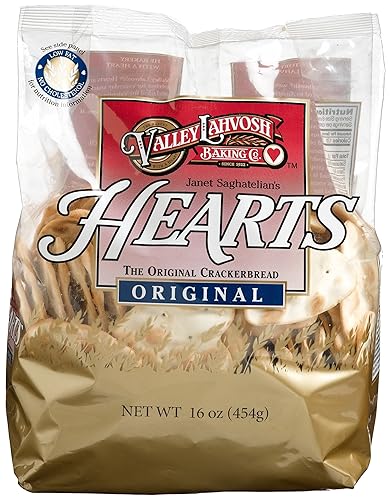 Valley Lahvosh Baking Co. Hearts Crackerbread, Original, 16-Ounce Bags (Pack of 2)