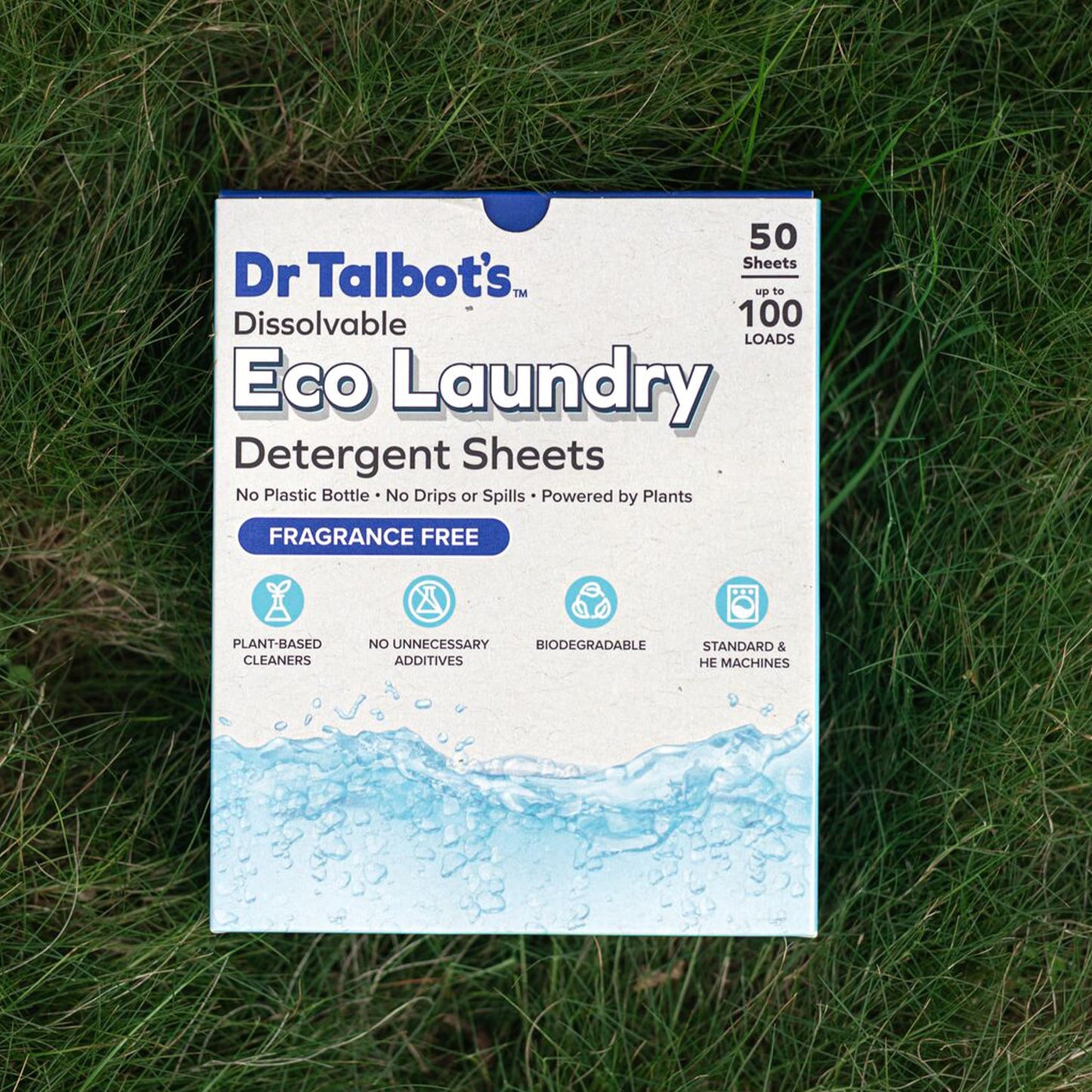 Dr. Talbot's Eco Laundry Detergent Sheets - Fragrance Free, Plant-Based, Biodegradable, No Harsh Additives, Dissolvable for Standard & HE Machines, 50