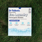 Dr. Talbot's Eco Laundry Detergent Sheets - Fragrance Free, Plant-Based, Biodegradable, No Harsh Additives, Dissolvable for Standard & HE Machines, 50