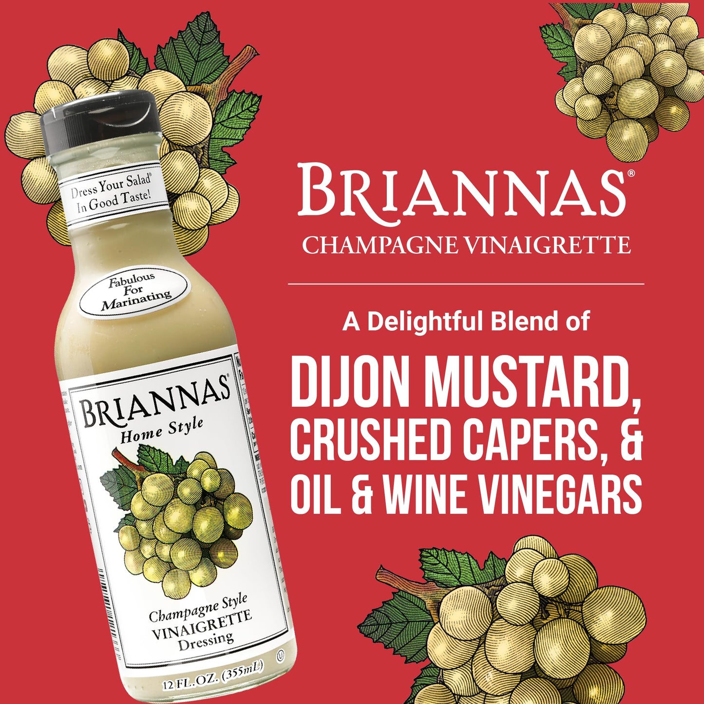 BRIANNAS - Home Style Champagne Vinaigrette Dressing - Fine Salad Dressing made with Premium Ingredients - Gluten Free & Kosher Dressing - 12 oz