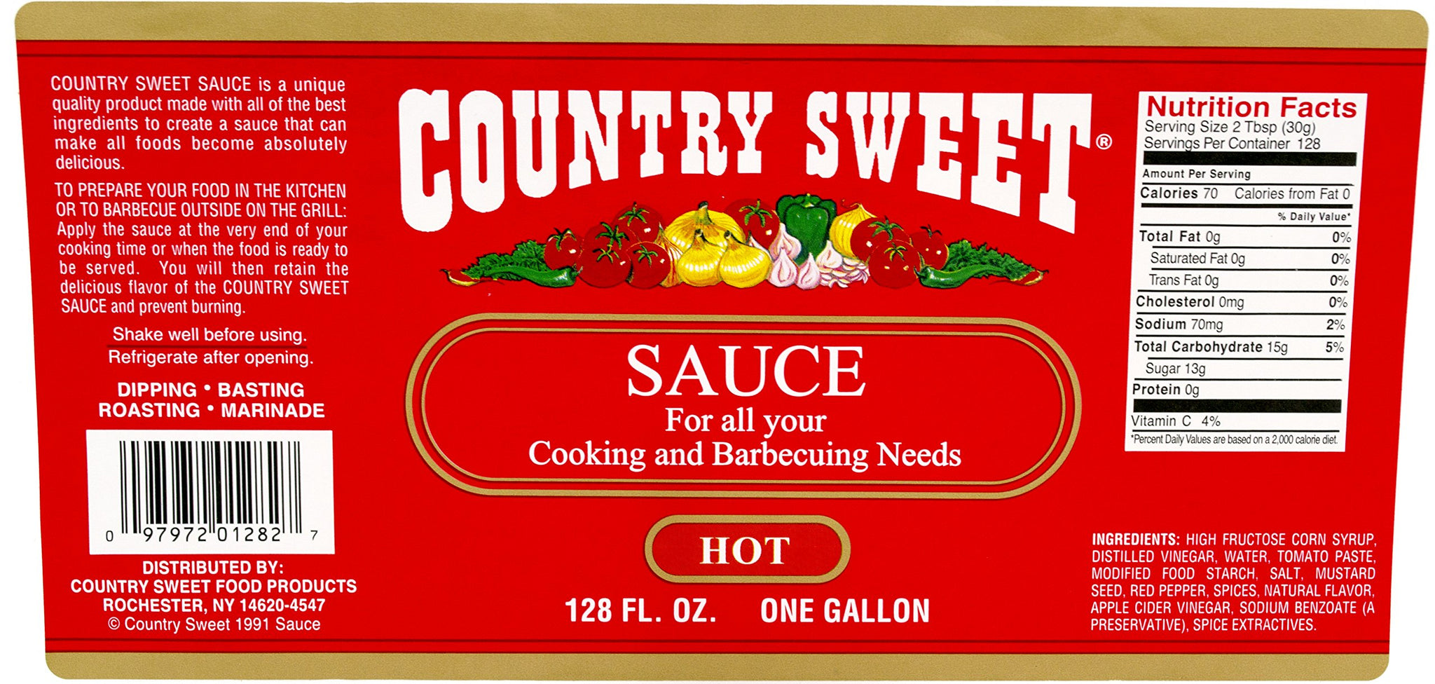 Country Sweet Sauce - Premium Cooking and Finishing Sauce (Hot, 1 Gallon/128 ounces)