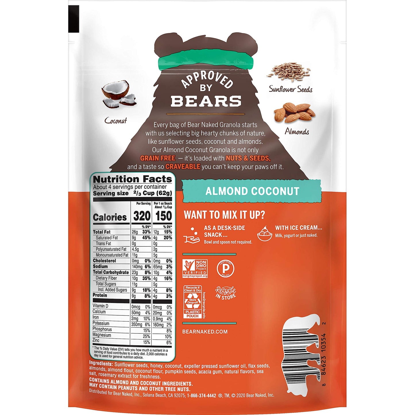 Bear Naked, Granola, Almond Coconut, Non-GMO Project Verified, Grain Free and Gluten Free, 8oz Bag