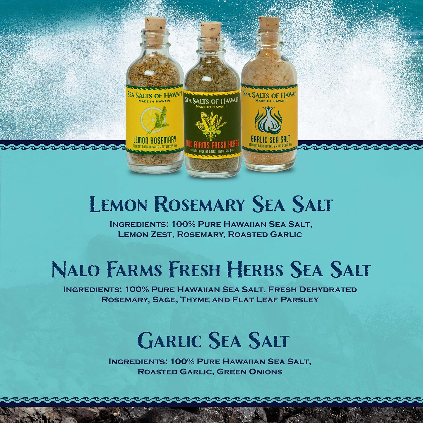 Sea Salts of Hawaii Seasoning Sea Salts Spice Set (Chef Set) - Great for Grilling, Cooking and Gifting. All Purpose Sea Salt with Herbs - Great