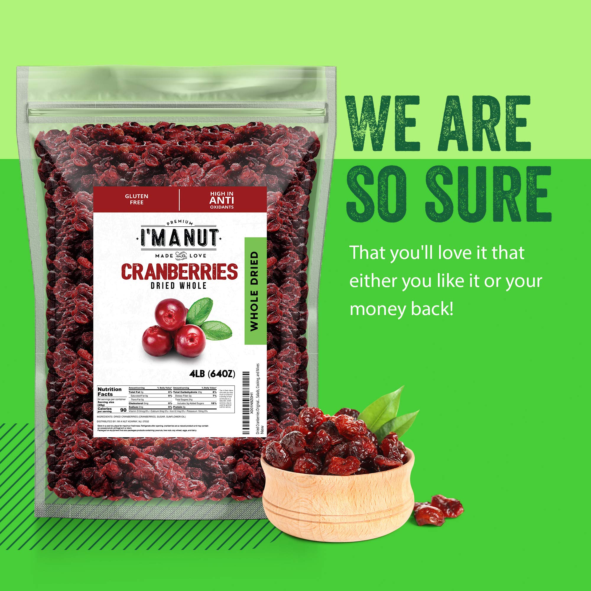 Dried Cranberries Original 4 lbs,(64oz) Batch Tested Gluten & Peanut Free | Resealable Bag | High in Antioxidant | Great for Salads Cooking