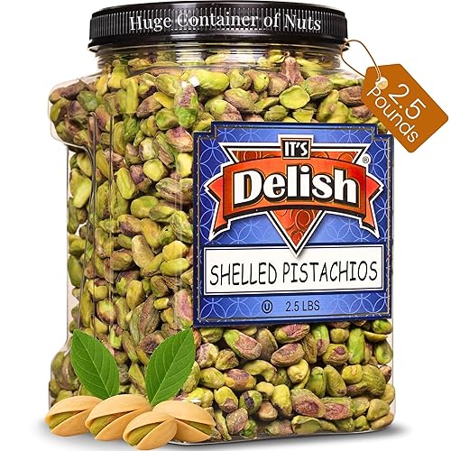Premium California Roasted Salted Shelled Pistachio Kernels by Its Delish - 2.5 LBS Reusable Jumbo Container (Jar) Bulk Style, Fresh & Crunchy Dry