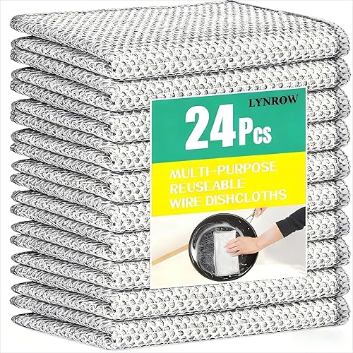 LYNROW 24 Pcs Reusable Dish Cloths, Multipurpose Non-Scratch Cleaning Cloths for Kitchen, Dishes, Sinks, and Stove Tops, Durable and Eco-Friendly