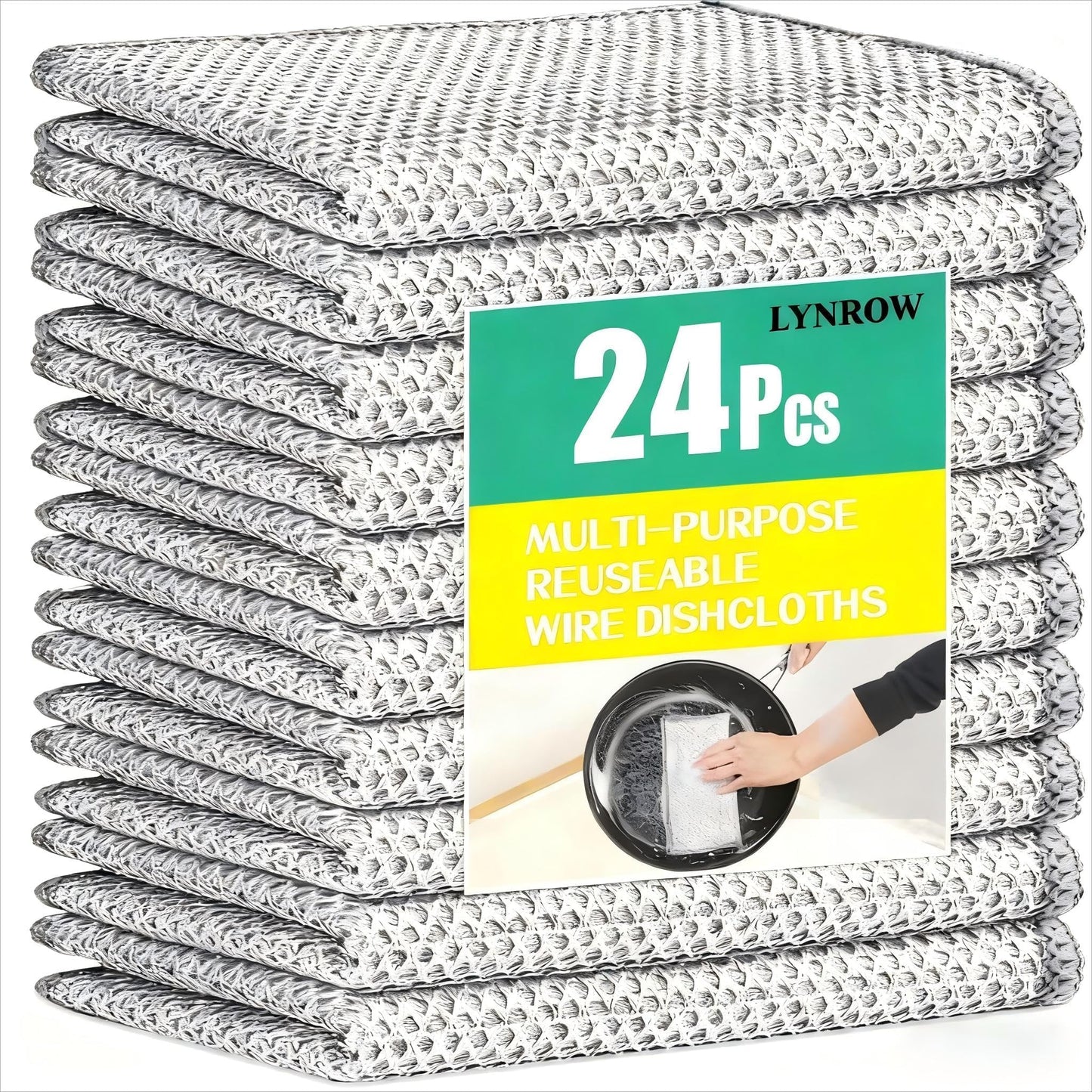 LYNROW 24 Pcs Reusable Dish Cloths, Multipurpose Non-Scratch Cleaning Cloths for Kitchen, Dishes, Sinks, and Stove Tops, Durable and Eco-Friendly