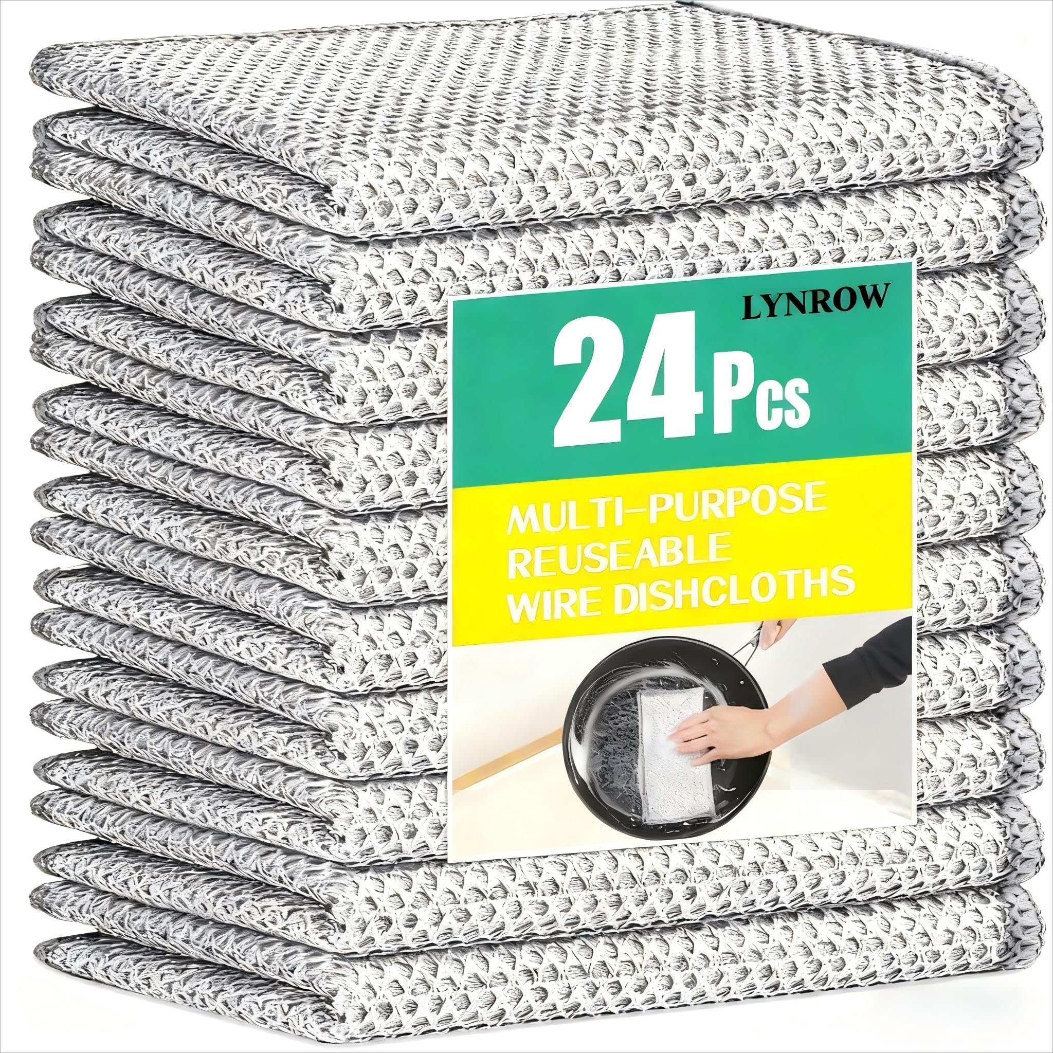 LYNROW 24 Pcs Reusable Dish Cloths, Multipurpose Non-Scratch Cleaning Cloths for Kitchen, Dishes, Sinks, and Stove Tops, Durable and Eco-Friendly