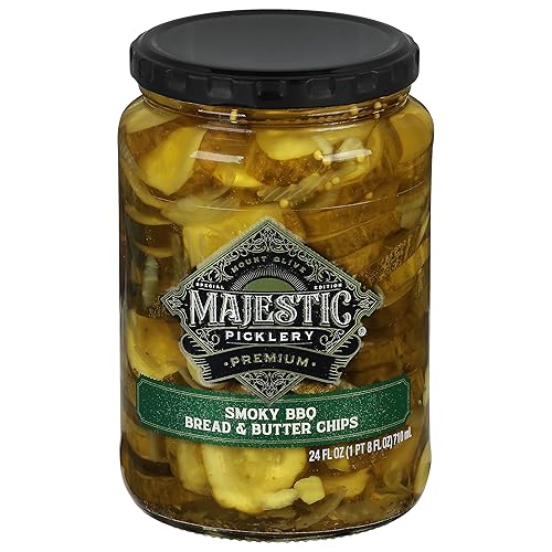 Mt Olive, Majestic Picklery Premium Smoky Barbeque Bread & Butter Chips Pickles, 24 Ounce