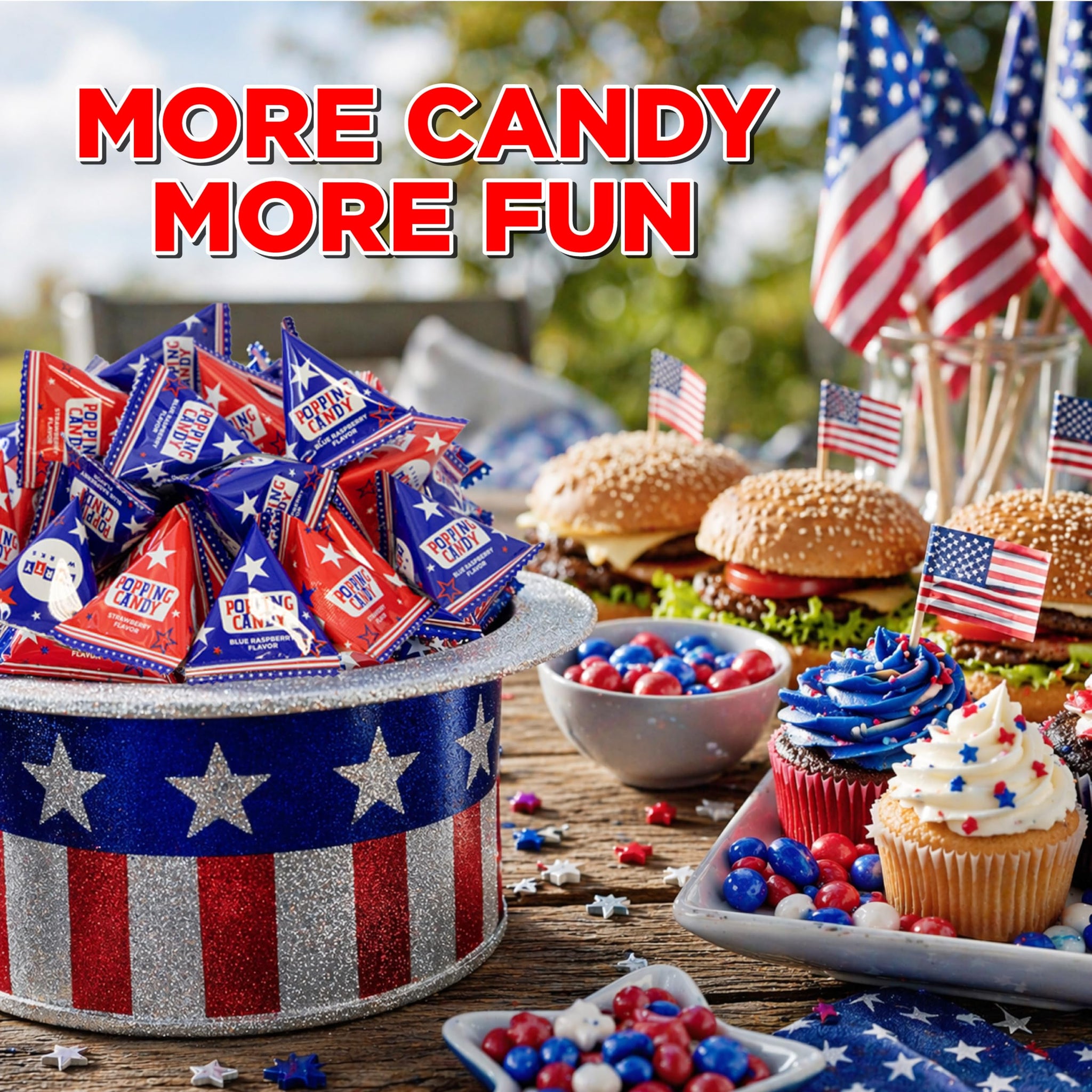 Patriotic Candy - 40 Count Pack - Popping Rocks Pouches - 4th of July Candy - Strawberry and Blue Raspberry Flavors - Individually Wrapped Party