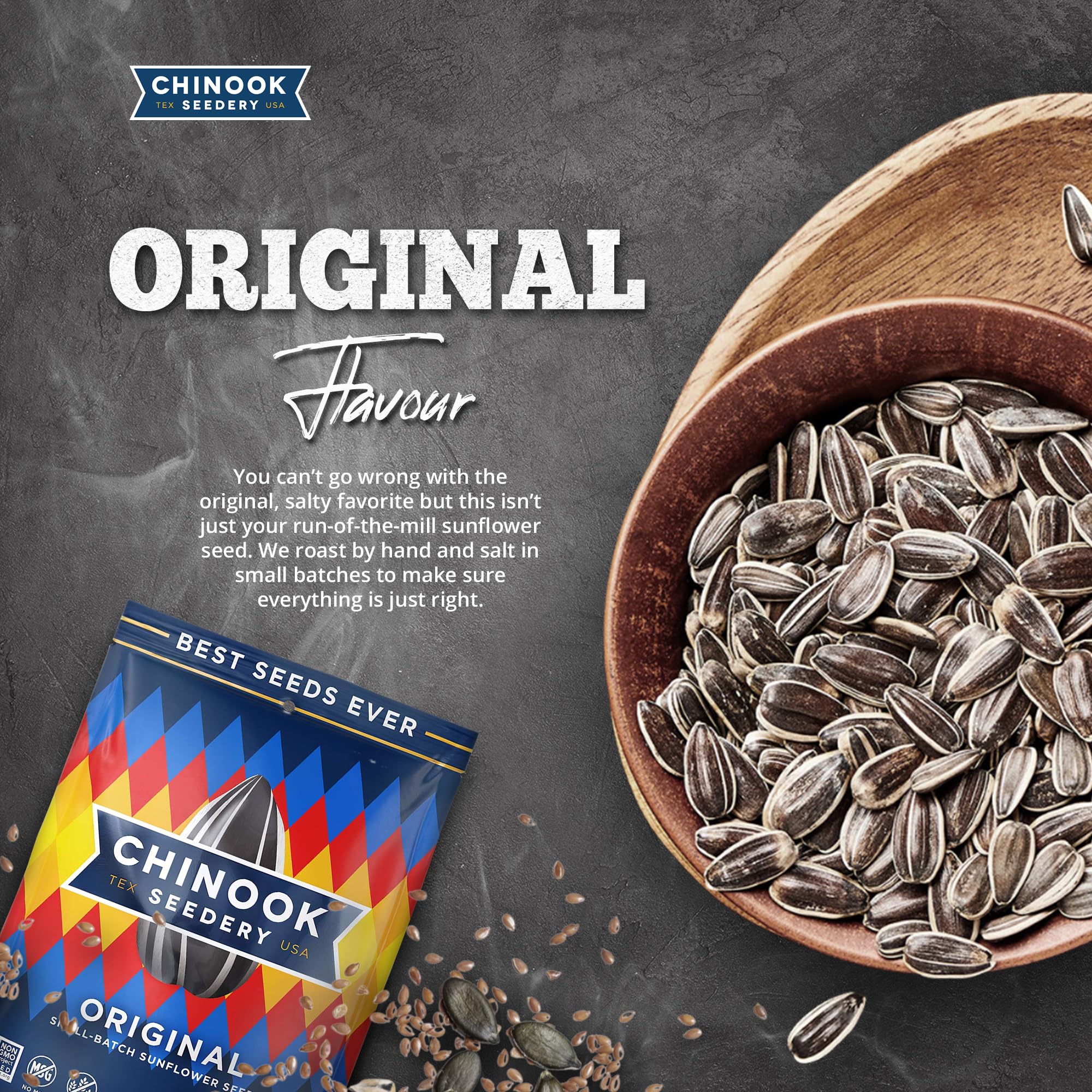 Chinook Seedery Sunflower Seeds to Eat - Jumbo, Flavored, Roasted, Low Sodium Snacks - Keto Friendly, Gluten-Free, Non-GMO - Original Flavor 4 oz