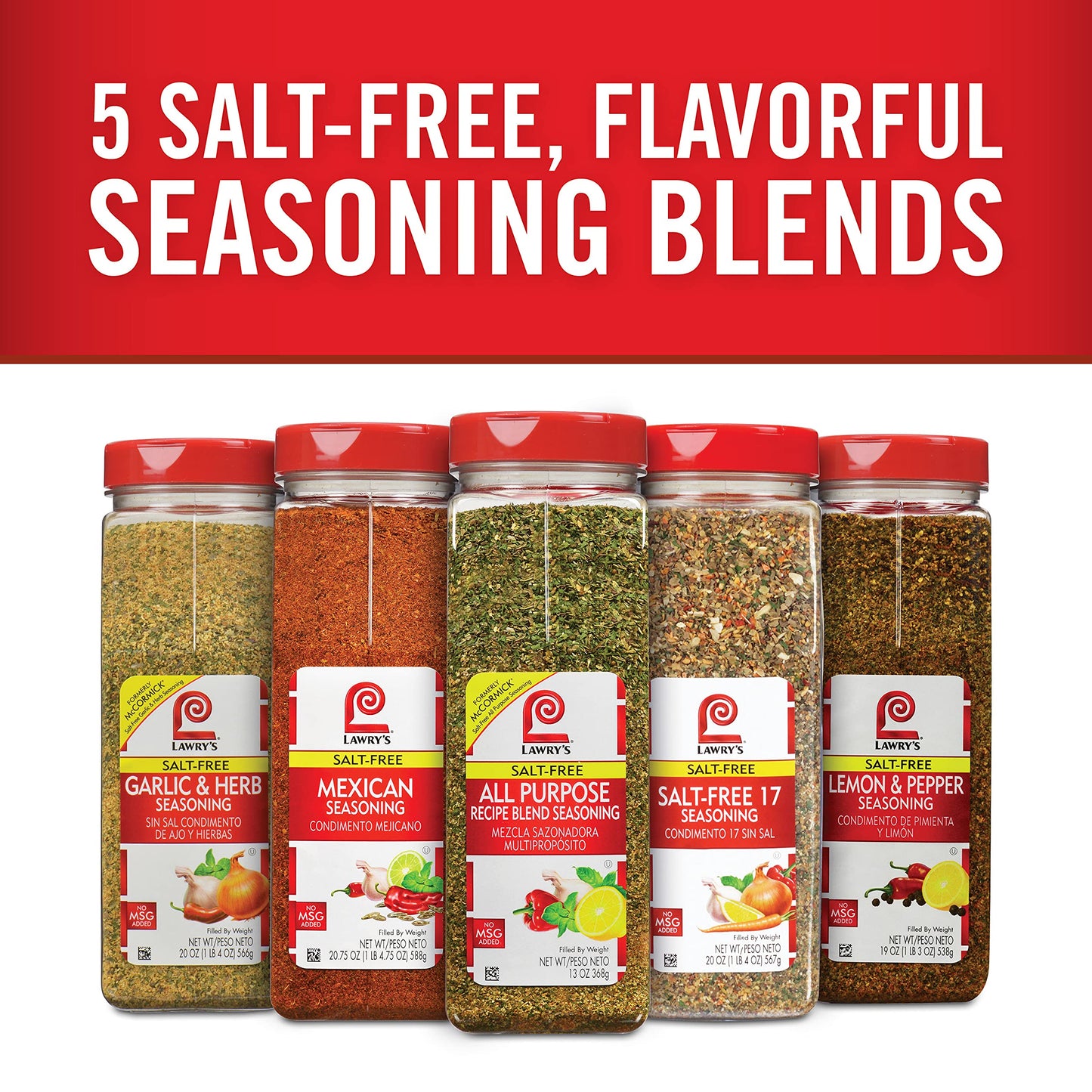 Lawry's Salt Free 17 Seasoning, 10 oz - One 10 Ounce Container of 17 Seasoning Spice Blend Including Toasted Sesame Seeds, Turmeric, Basil and Red