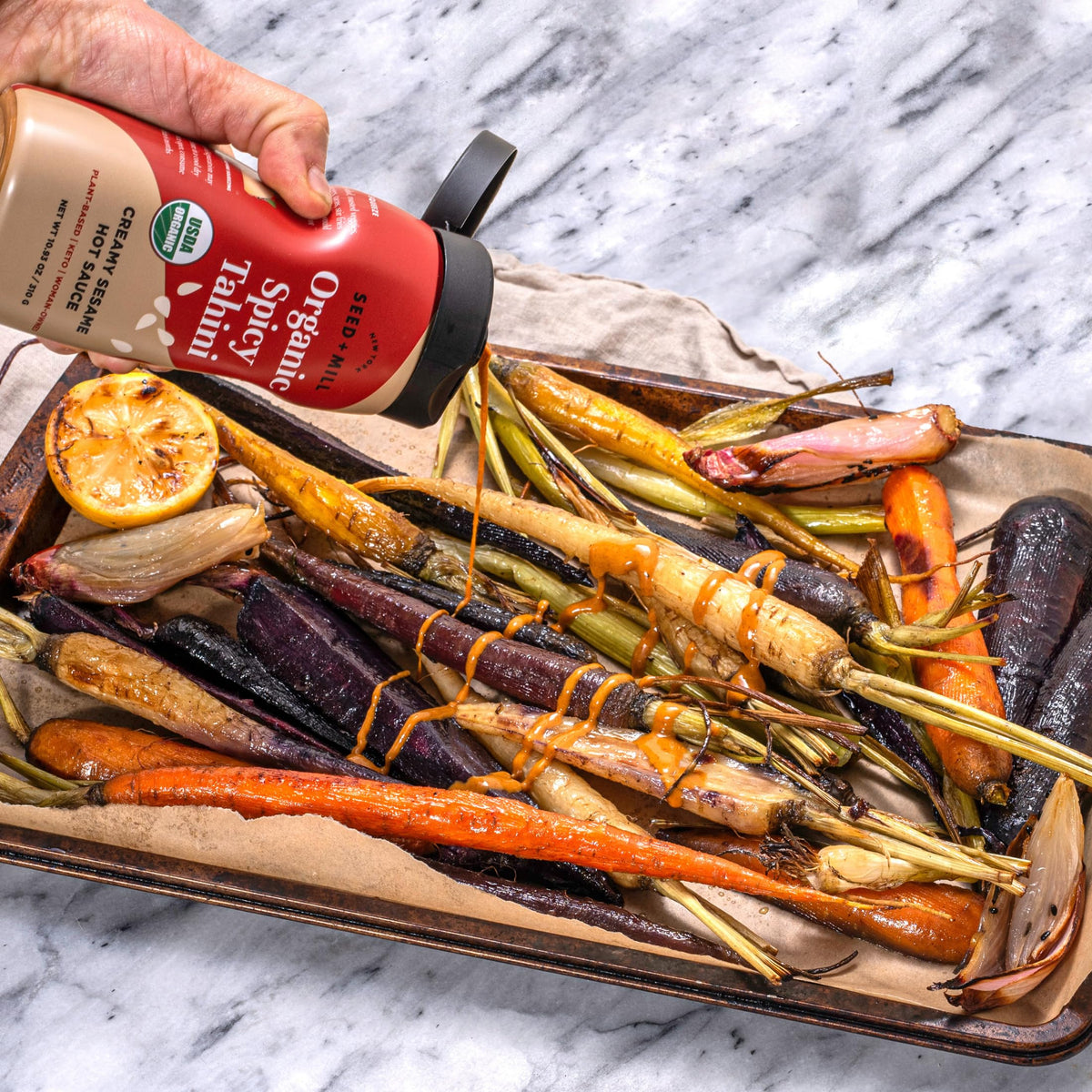 Seed + Mill - Tahini Sauce - Spicy Organic - Vegan - 10.93oz Squeeze Bottle