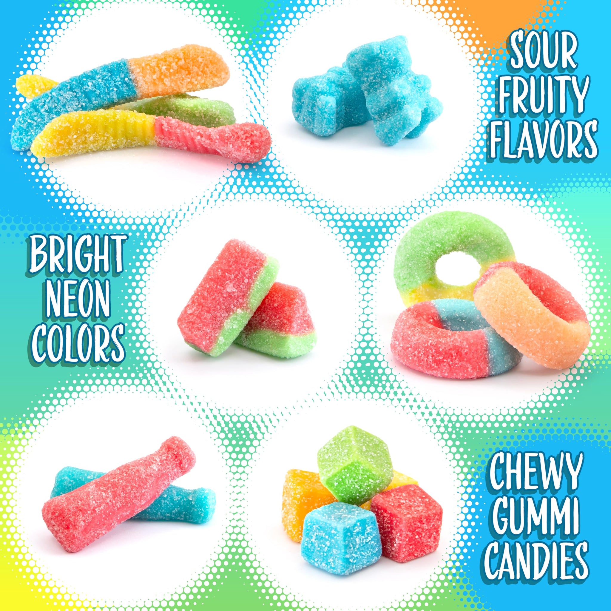 Gummy Candy Mix | 2-Pound Bag | Gummy Worms, Bears, Watermelon Wedges, Rings, and Blocks | Assorted Fruit Flavors Sour Candy | Sour Gummies for Candy