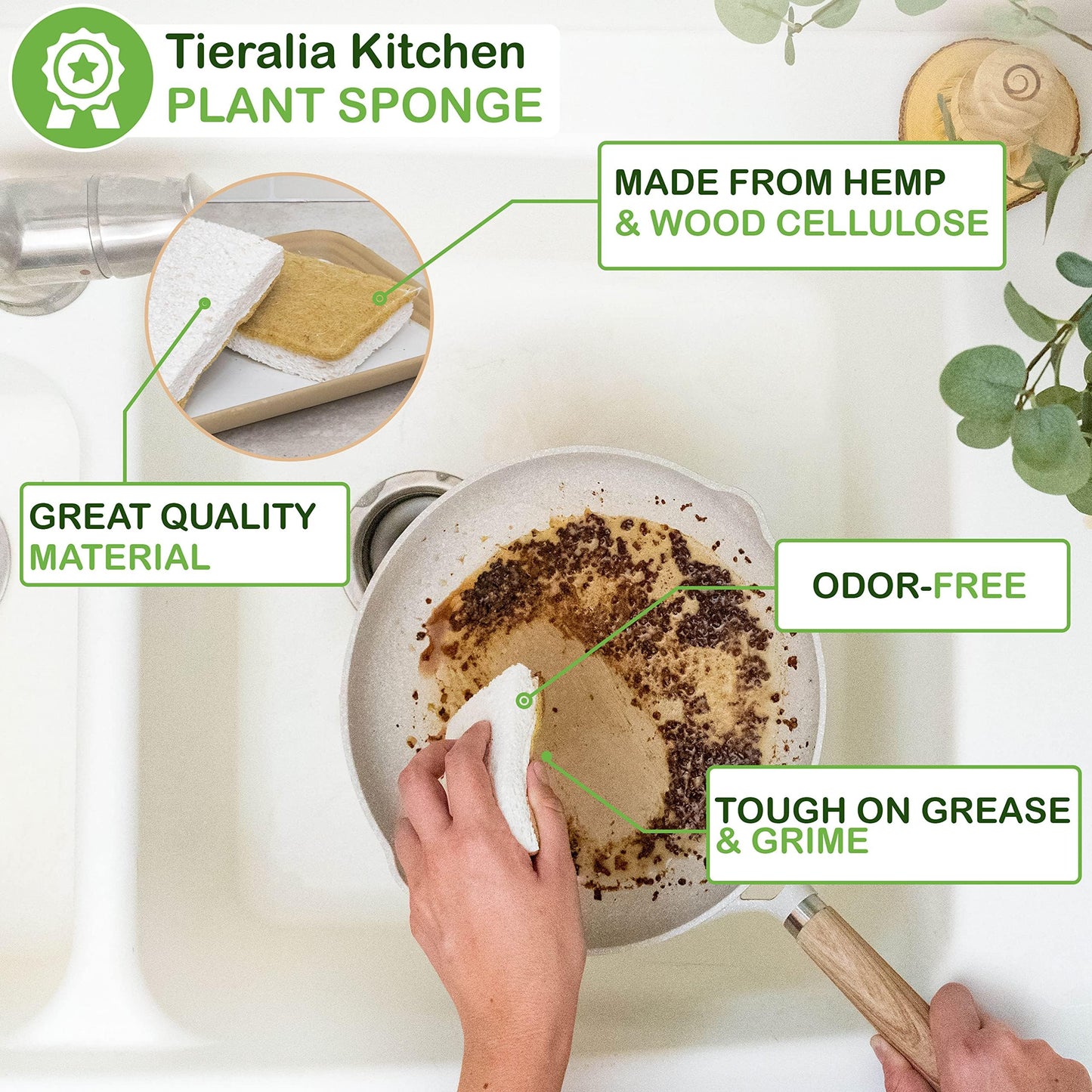 Tieralia Bamboo Dish Brush Gift Set - 5-Piece Kitchen Cleaning Set with Bottle Brush, Round Scrub Brush, Palm Brush & 2 Plant-Based Sponges | Wooden