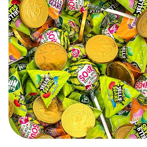 St. Patrick's Day Candy Assortment - 3 Pound Bulk Pack - Sour Lollipops, Milk Chocolate Coins & Mini Pouches of Jelly Beans for Gifting, Sharing