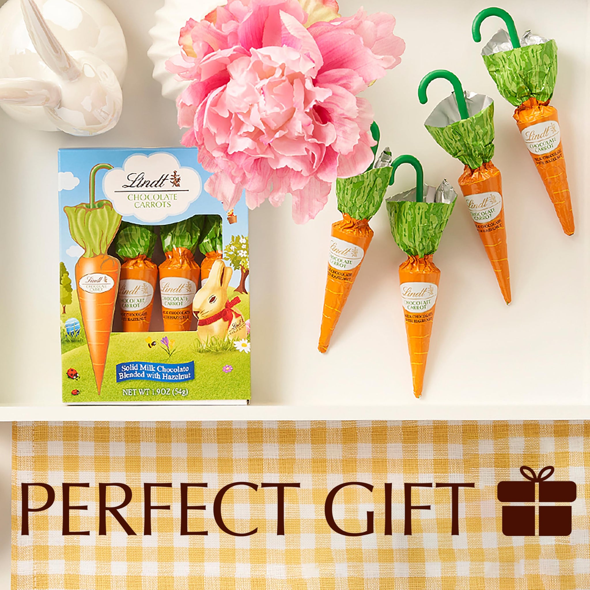 Lindt Chocolate Carrots, Solid Milk Chocolate Easter Candy Blended with Hazelnut, 1.9 Oz Box