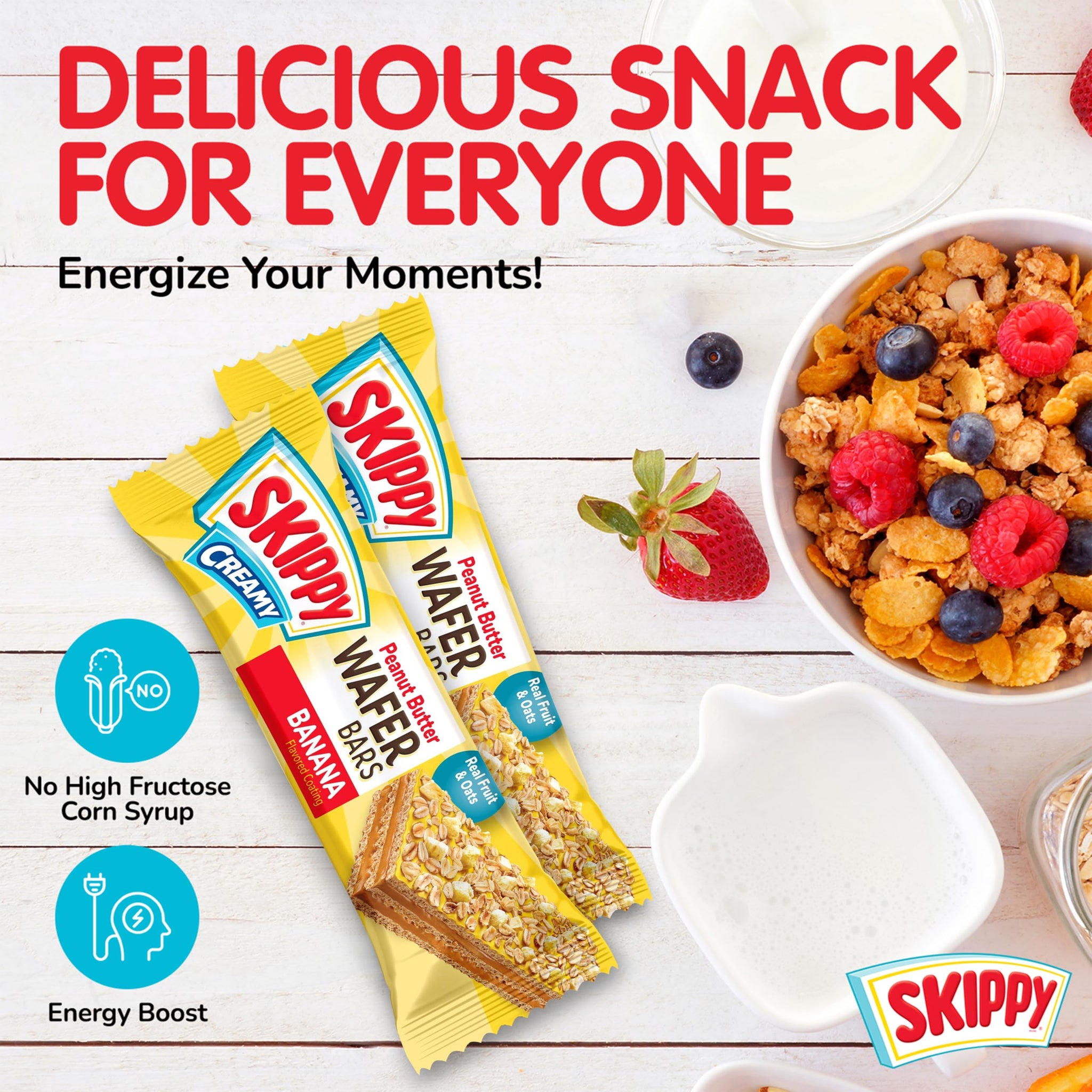 SKIPPY Creamy Peanut Butter Wafer Bars, Banana Flavor with Real Fruit & Oats, 6 Individually Wrapped Bars (7.8 oz Box)