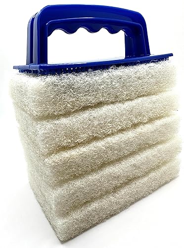 Handled Bath Scrubber 6 Piece Heavy Duty Cleaning Scrub Sponge Brush Bathroom Scouring Pads White Non-Scratch Remove Soap Scum Cleaning Shower Tile