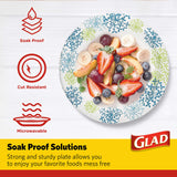 Glad Everyday Round Paper Plates, Blue Hydrangea Print Disposable Dinner Plates for Meals and Parties, Soak Proof and Cut Resistant, Microwave Safe