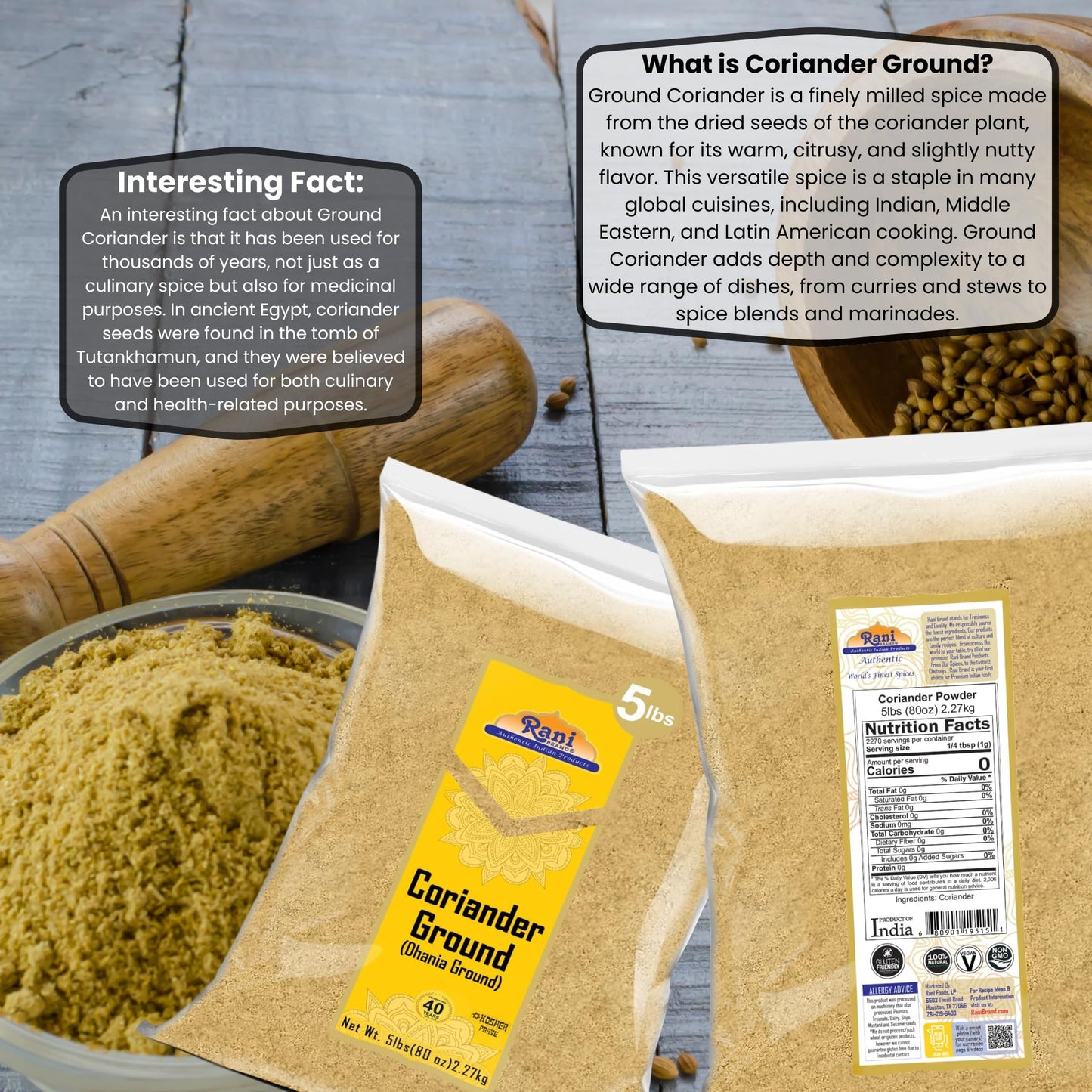 Rani Coriander Ground Powder (Indian Dhania) Spice 80oz (5lbs) 2.27kg Bulk ~ All Natural | Salt-Free | Vegan | No Colors | Gluten Friendly | NON-GMO |