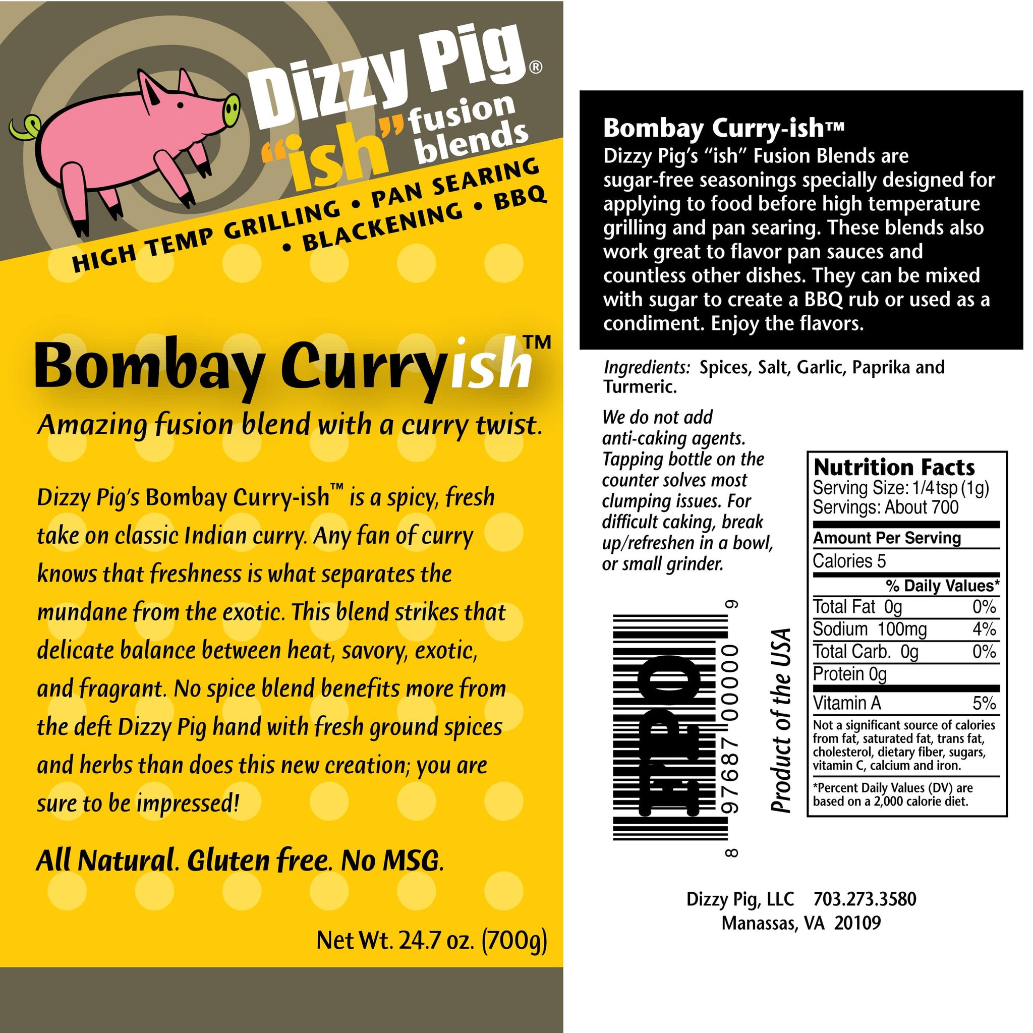Dizzy Pig ish Fusion Bombay Curry-ish Blend (Quart Shaker) - Hand Made in the USA - Seasons Around 120lbs of Food - MSG Free, Gluten Free