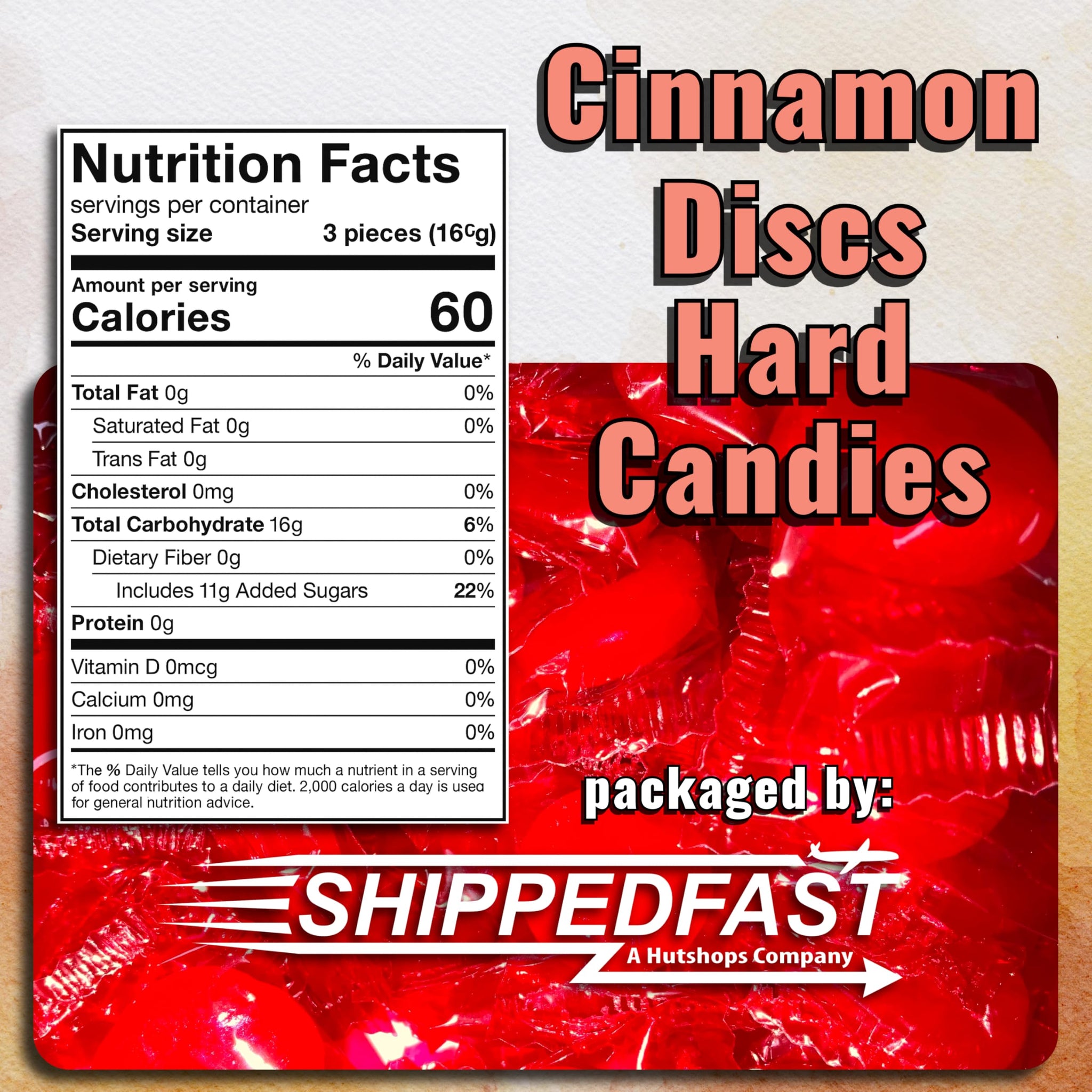 Cinnamon Discs Hard Candies - (1 Pound Bag) of Individually Wrapped Red Cinnamon Candy Disks.(16oz.)